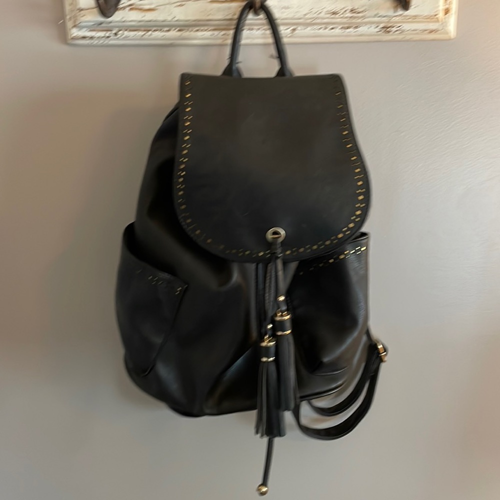Black Leatherlike Backpack Purse